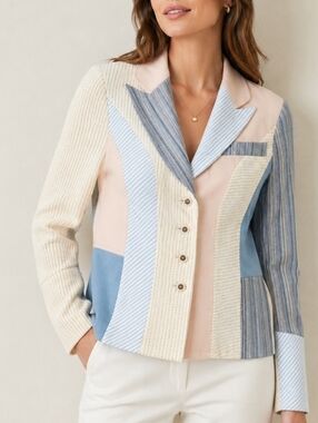 St John By Marie Gray Large Quilt Button Up Pastel Old Money Classy Blazer